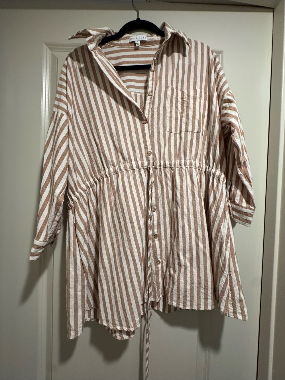 Miou Muse Boutique Striped Adjustable Button-Front Mini Dress